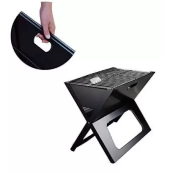 Portable Flat Metal Charcoal Barbeque Stove Outdoor Garden Barbecue Grill, Black Colour