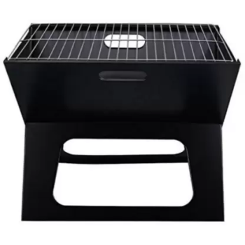 Portable Flat Metal Charcoal Barbeque Stove Outdoor Garden Barbecue Grill, Black Colour