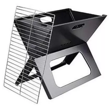 Portable Flat Metal Charcoal Barbeque Stove Outdoor Garden Barbecue Grill, Black Colour