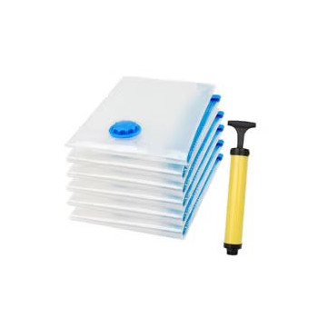 6-Piece Vacuum Reusable Sealer Storage Bag With Suction Pump Clear/Blue Colour, 60 x 80cm