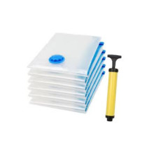 6-Piece Vacuum Reusable Sealer Storage Bag With Suction Pump Clear/Blue Colour, 60 x 80cm