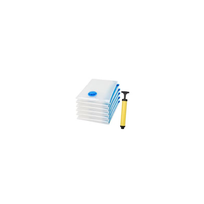 6-Piece Vacuum Reusable Sealer Storage Bag With Suction Pump Clear/Blue Colour, 60 x 80cm