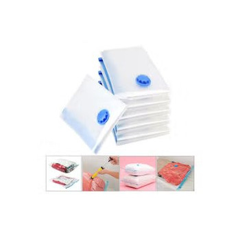 6-Piece Vacuum Reusable Sealer Storage Bag With Suction Pump Clear/Blue Colour, 60 x 80cm