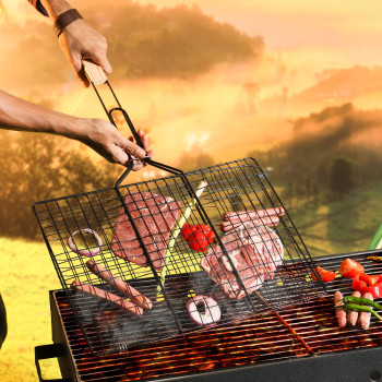 Royalford Foldable Portable Stainless Steel Barbecue Grill Indoor And Outoor Silver/Beige Colour, 43 x 30 x 70cm