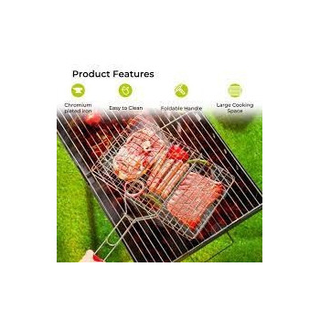 Royalford Foldable Portable Stainless Steel Barbecue Grill Indoor And Outoor Silver/Beige Colour, 43 x 30 x 70cm