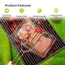 Royalford Foldable Portable Stainless Steel Barbecue Grill Indoor And Outoor Silver/Beige Colour, 43 x 30 x 70cm