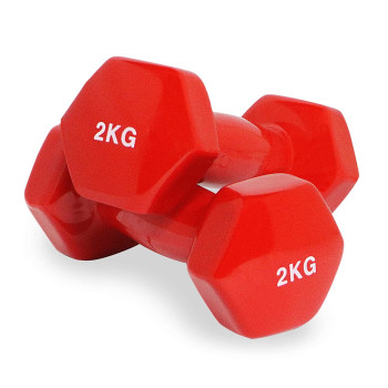 1-Piece Vinyl Weight Lifting Training Dumbbell 2 Kg Each, Red Colour