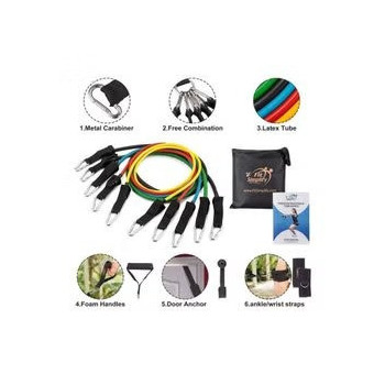 Resistance Band Set 12 Pieces With Exercise Tube Bands, Door Anchor, Ankle Straps, Carry Bag, Instruction Booklet-Bonus Ebook And Online Workout Videos 19.7cm