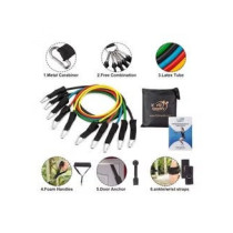 Resistance Band Set 12 Pieces With Exercise Tube Bands, Door Anchor, Ankle Straps, Carry Bag, Instruction Booklet-Bonus Ebook And Online Workout Videos 19.7cm