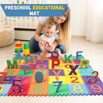 36-Piece Puzzle Mat For Kids, Inter locking Learning Alphabet And Number Mat