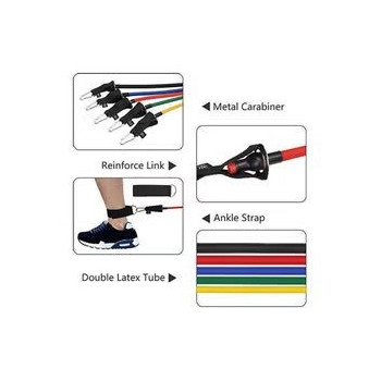 Tpr 11-Piece Resistance Band Set Exercise Workout With Carry Bag, Door Anchor And Handles, 25cm