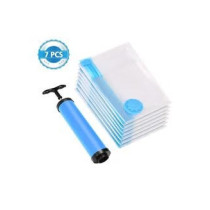7-Piece Vacuum Storage Bag With Suction Pump Clear/Blue/Black Colour, 70 x 100cm