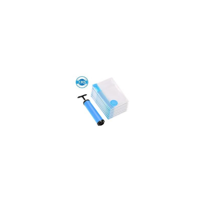 7-Piece Vacuum Storage Bag With Suction Pump Clear/Blue/Black Colour, 70 x 100cm