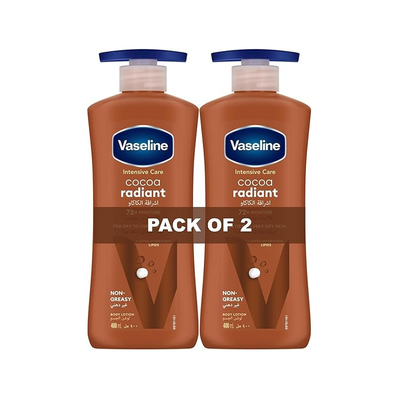 Vaseline Cocoa Radiant Body Lotion Pack Of 2, 400 ml
