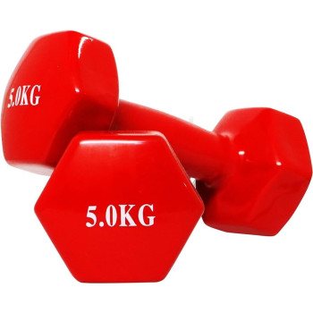 2-Piece Hexagon Vinyl Dumbbells Set, 5 Kg Each