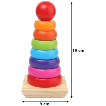 Melissa And Doug Creative And Educational Shape Wooden Rainbow Stacker Classic Toy For Kids, 8.89 x 8.89 x 21.59cm