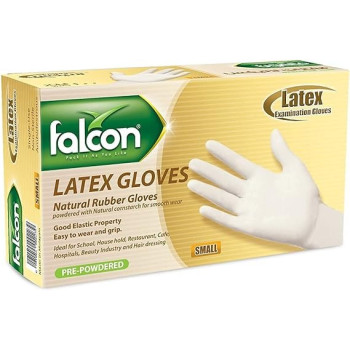 Falcon 100-Pieces Powdered Latex Disposable Examination Gloves White Medium