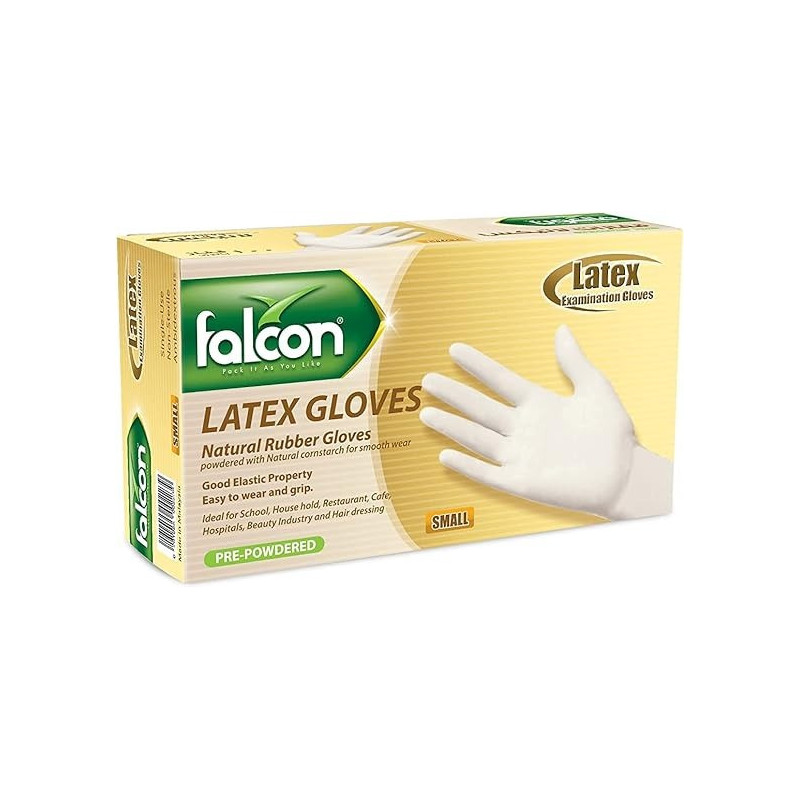 Falcon 100-Pieces Powdered Latex Disposable Examination Gloves White Medium