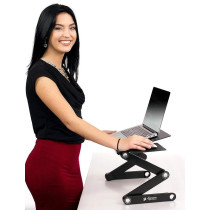 Slypnos Aluminum Adjustable Notebook Laptop Stand From With Cooling Fans, Detachable Mouse Black