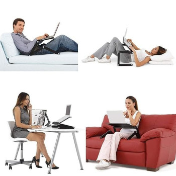 Slypnos Aluminum Adjustable Notebook Laptop Stand From With Cooling Fans, Detachable Mouse Black