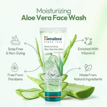 Himalaya Moisturizing Aloe Vera Face Wash And Cream Based Cleanser 150 ml, Pack Of 2