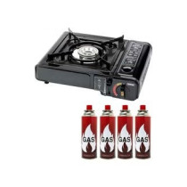 4-Piece Camping Stove With Butane Gas Catridge Two Way,  Black Colour