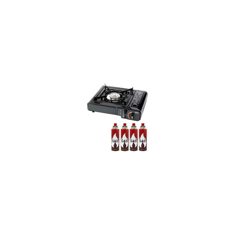 4-Piece Camping Stove With Butane Gas Catridge Two Way, Black Colour