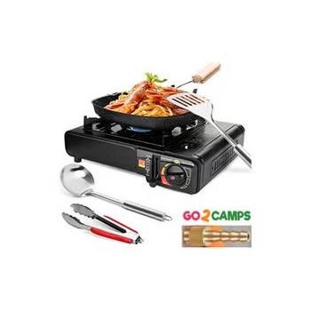 4-Piece Camping Stove With Butane Gas Catridge Two Way,  Black Colour