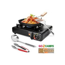 4-Piece Camping Stove With Butane Gas Catridge Two Way,  Black Colour
