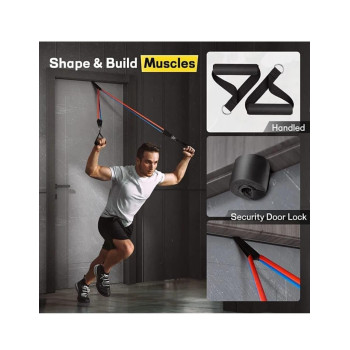 UX 5 Tube Fitness Resistance Bands Set With Door Anchor, Handles, Portable Bag And Legs Ankle