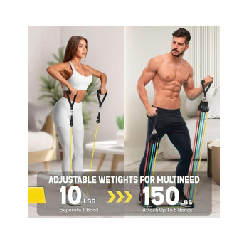 UX 5 Tube Fitness Resistance Bands Set With Door Anchor, Handles, Portable Bag And Legs Ankle