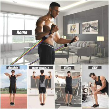 UX 5 Tube Fitness Resistance Bands Set With Door Anchor, Handles, Portable Bag And Legs Ankle