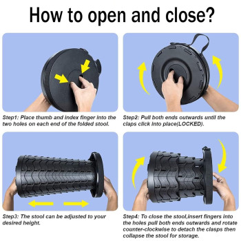 Folding Telescopic Stool Pure Black Colour, 26 x 7.5 x 26cm