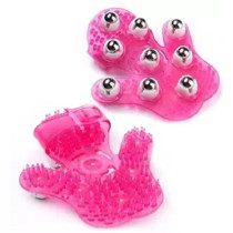 Massage Gloves With Metal Roller, Pink Colour