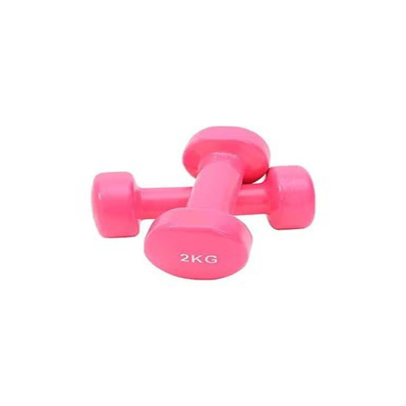 Set Of 2 Vinyl Dumbbells, Pink Colour, 2 Kg Each