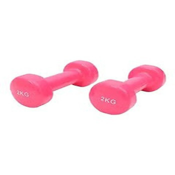 Set Of 2 Vinyl Dumbbells, Pink Colour, 2 Kg Each