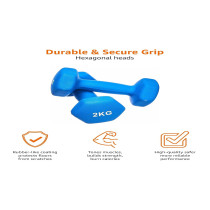 2-Piece Dumbbells, 2 Kg Each, Colour Blue