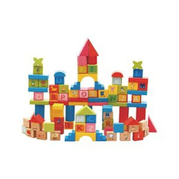 Alostoura 100-Piece Wood Alphabet Stacking Blocks Set Eco-Friendly And Lightweight Easy To Carry, 28 x 16.3 x 24cm