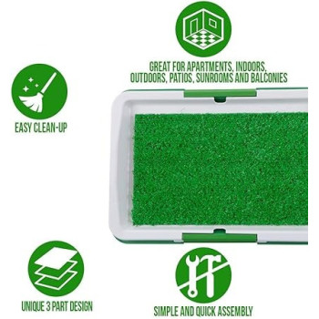 3 Tires Indoor Puppy Dog Potty Training Pee Pad Mat Tray Grass Toilet With Tray, Blue Colour, 60 x 40cm