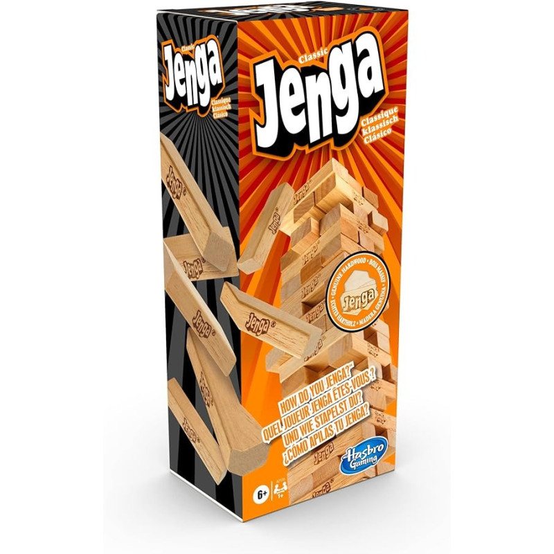 Jenga Classic Full Stack Crash-Wood Beech, 48 Pieces