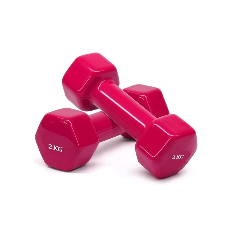 Hexagonal Dumbbell, Set Of 2, Red Colour, 2 Kg Each