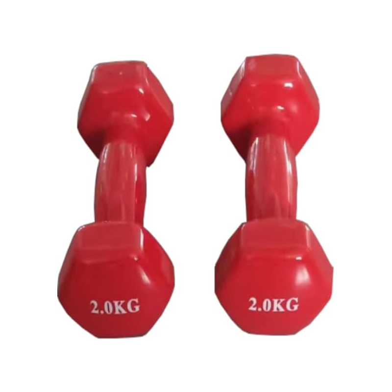 1-Piece Vinyl Covered Dumbbell, Red Colour, 2 Kg