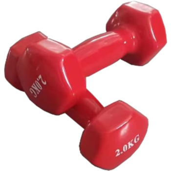 1-Piece Vinyl Covered Dumbbell, Red Colour, 2 Kg