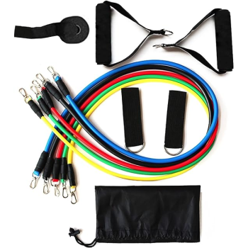11-Piece Resistance Bands Set With 4 Wide Handles, Door Anchor, Ankle Straps, User Manual, Carry Bag, 150 Lbs Anti Snap Exercise For Unisex At Home Gym