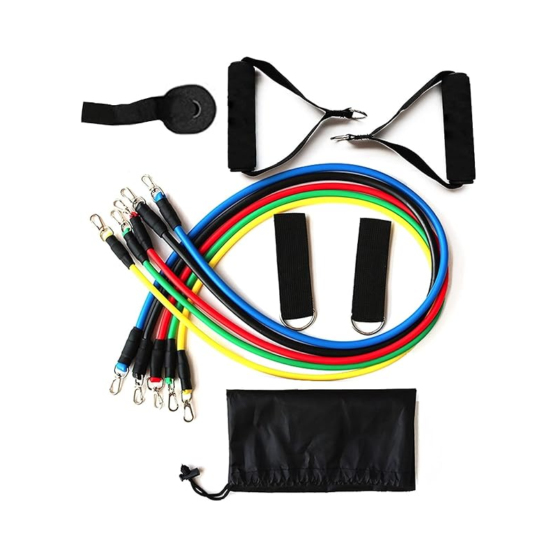 11-Piece Resistance Bands Set With 4 Wide Handles, Door Anchor, Ankle Straps, User Manual, Carry Bag, 150 Lbs Anti Snap Exercise For Unisex At Home Gym