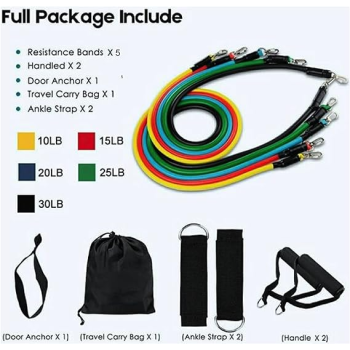 11-Piece Resistance Bands Set With 4 Wide Handles, Door Anchor, Ankle Straps, User Manual, Carry Bag, 150 Lbs Anti Snap Exercise For Unisex At Home Gym