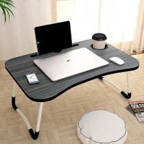 Folding Bed Laptop Table Tray Lap Desk Notebook Stand With Ipad Holder Cup Slot Adjustable Anti Slip Legs Black/SilverColour, 35 x 40 x 60cm