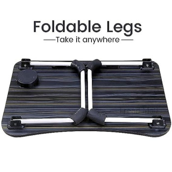 Folding Bed Laptop Table Tray Lap Desk Notebook Stand With Ipad Holder Cup Slot Adjustable Anti Slip Legs Black/SilverColour, 35 x 40 x 60cm