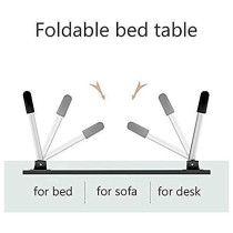 Folding Bed Laptop Table Tray Lap Desk Notebook Stand With Ipad Holder Cup Slot Adjustable Anti Slip Legs Black/SilverColour, 35 x 40 x 60cm
