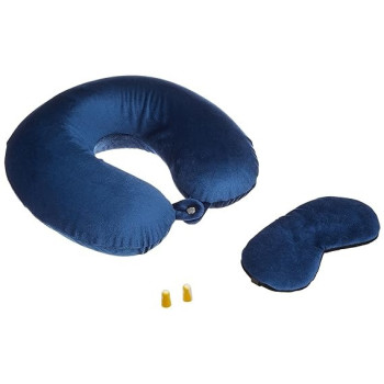 Soft Travel Pillow With Eye Cover And Ear Plugs Blue Colour, 44 x 27Centimeter